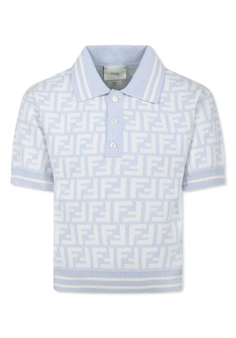 Light Blue Knit Polo Shirt With All-Over FF Motif FENDI KIDS | JMG106-AQUHF1R4Q